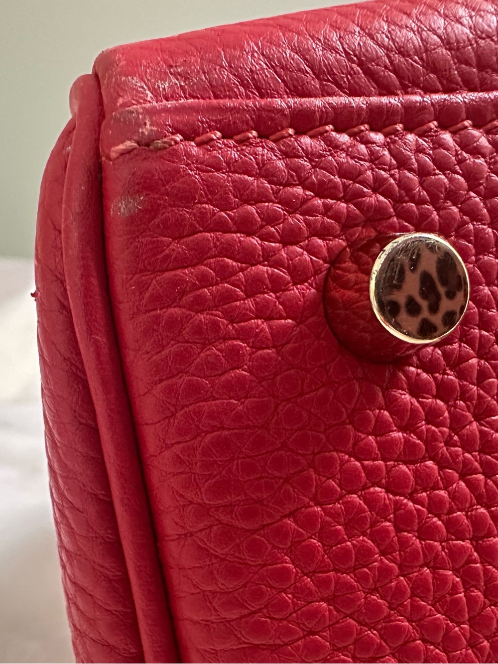 Red leather Structured Top-Handle Women's Kelly style Bag with Gold (28 size) - Picture 5 of 5